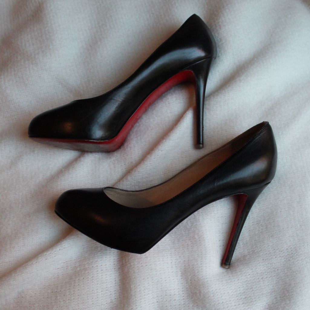 Christian Louboutin Black Leather Platform Pumps Sz 38.5